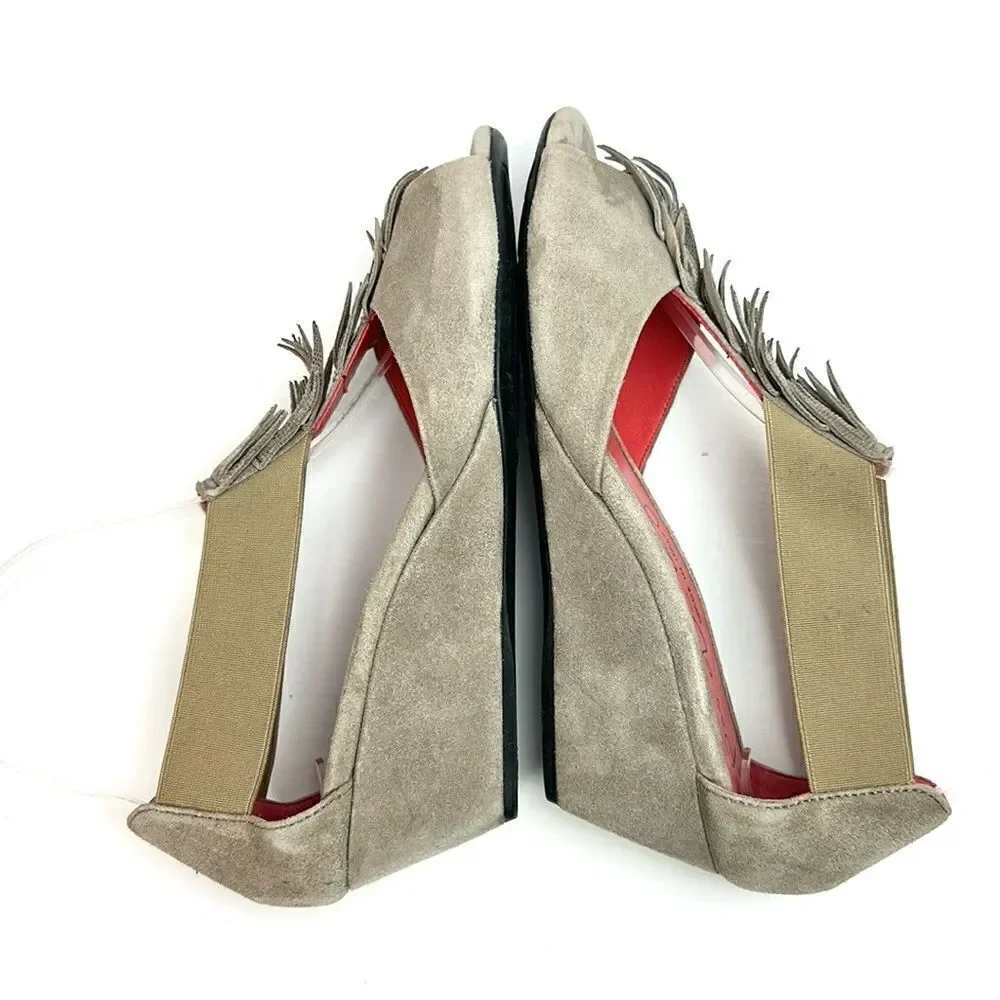 Pas De Rouge Italy Suede Nori Wedge Sandals Fridge Open Toe Taupe EUR 39 US 9
